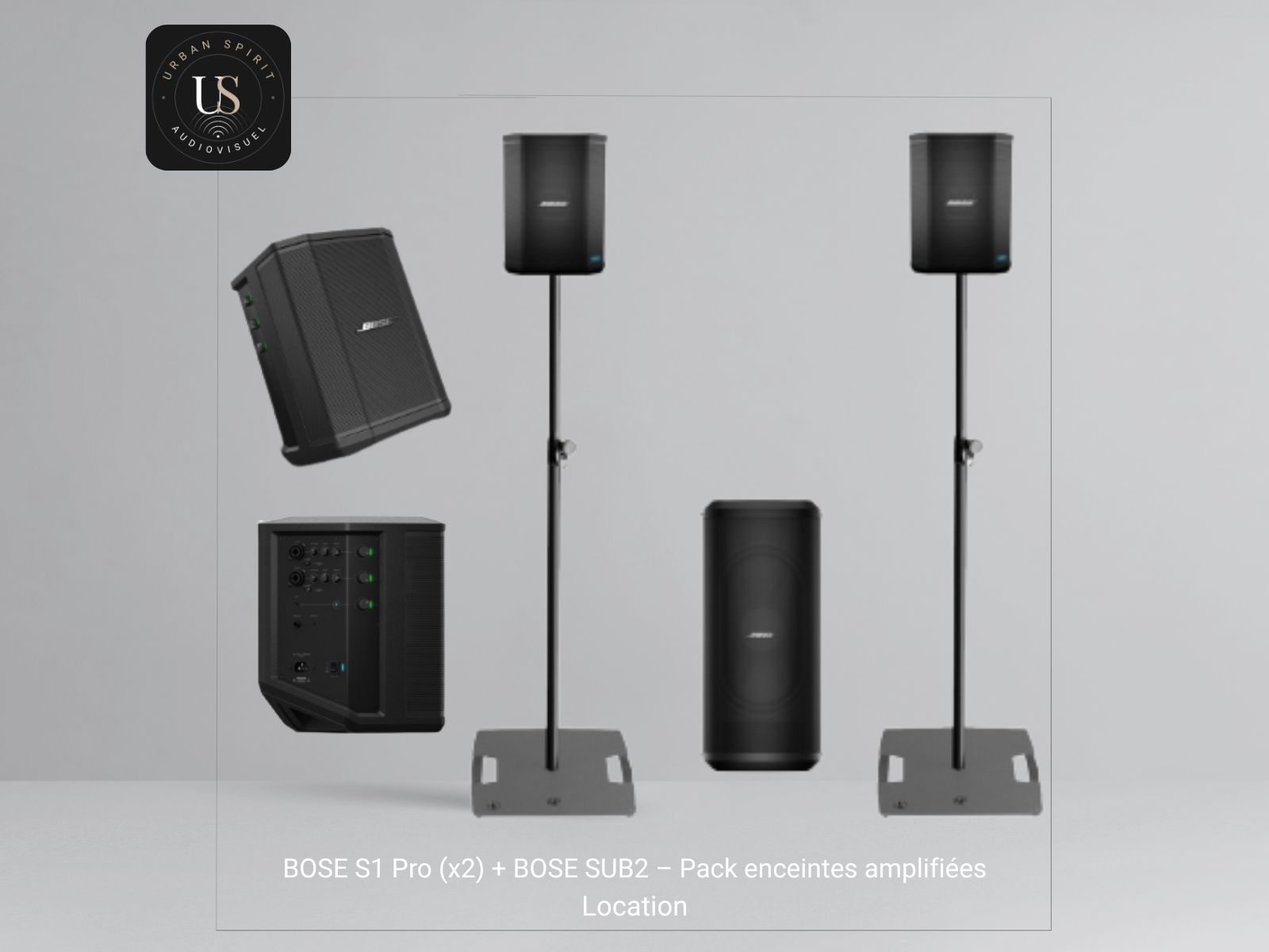 Pack sono Bose – 2 enceintes S1 Pro avec caisson de basses SUB 2 et pieds