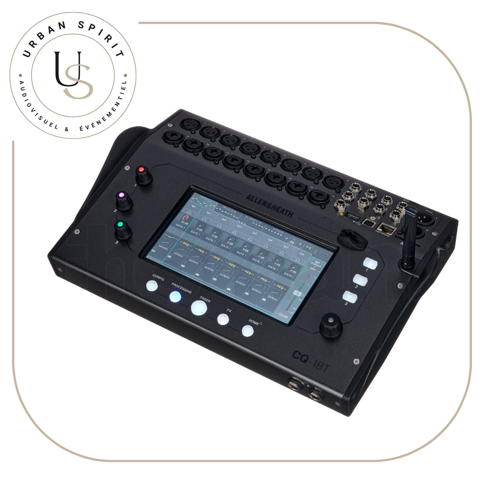 Allen & Heath CQ-18T table de mixage numérique écran tactile vue 3/4 – location Urban Spirit Audiovisuel