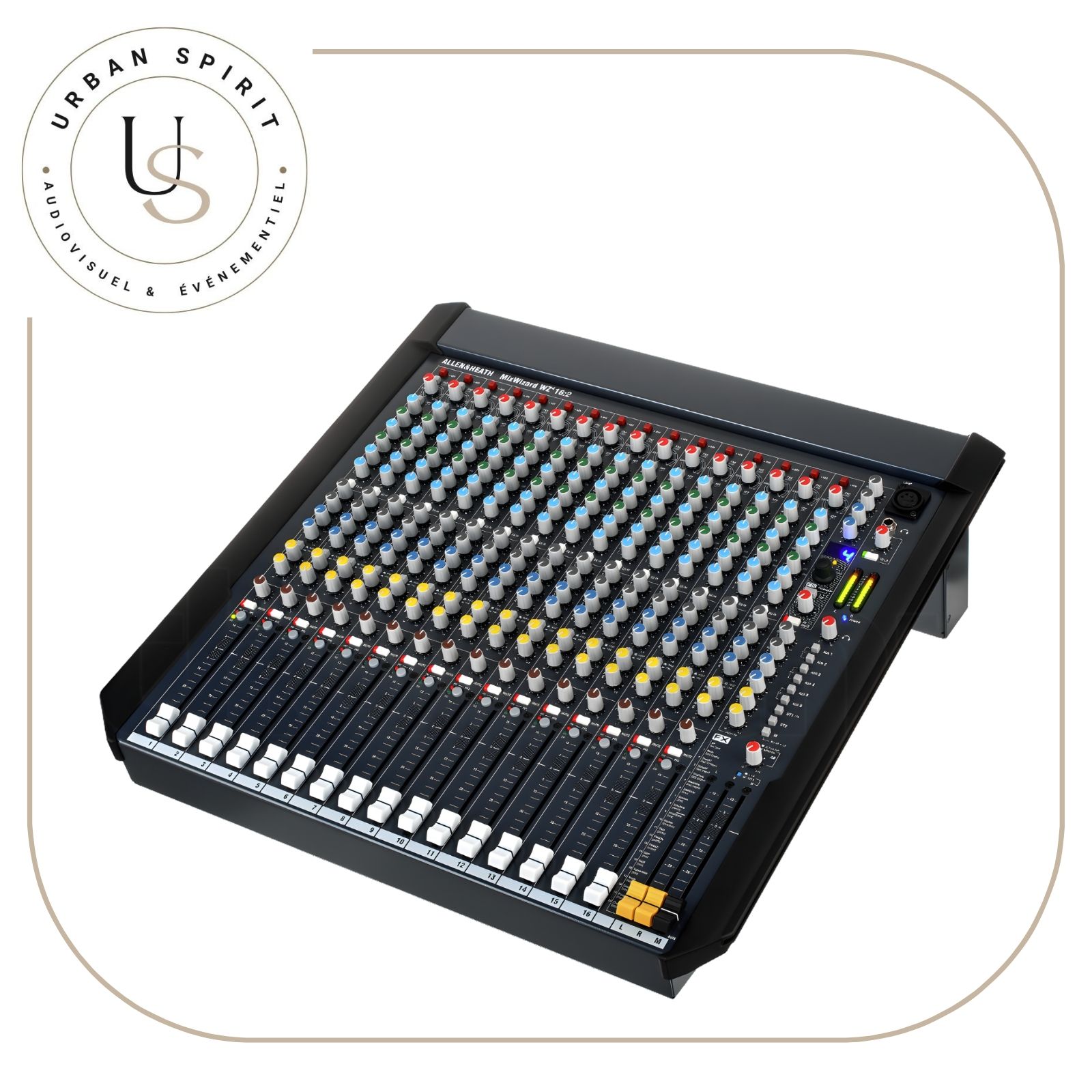 Allen & Heath MixWizard WZ4 16:2 table de mixage analogique 16 canaux vue 3/4 – location Urban Spirit Audiovisuel
