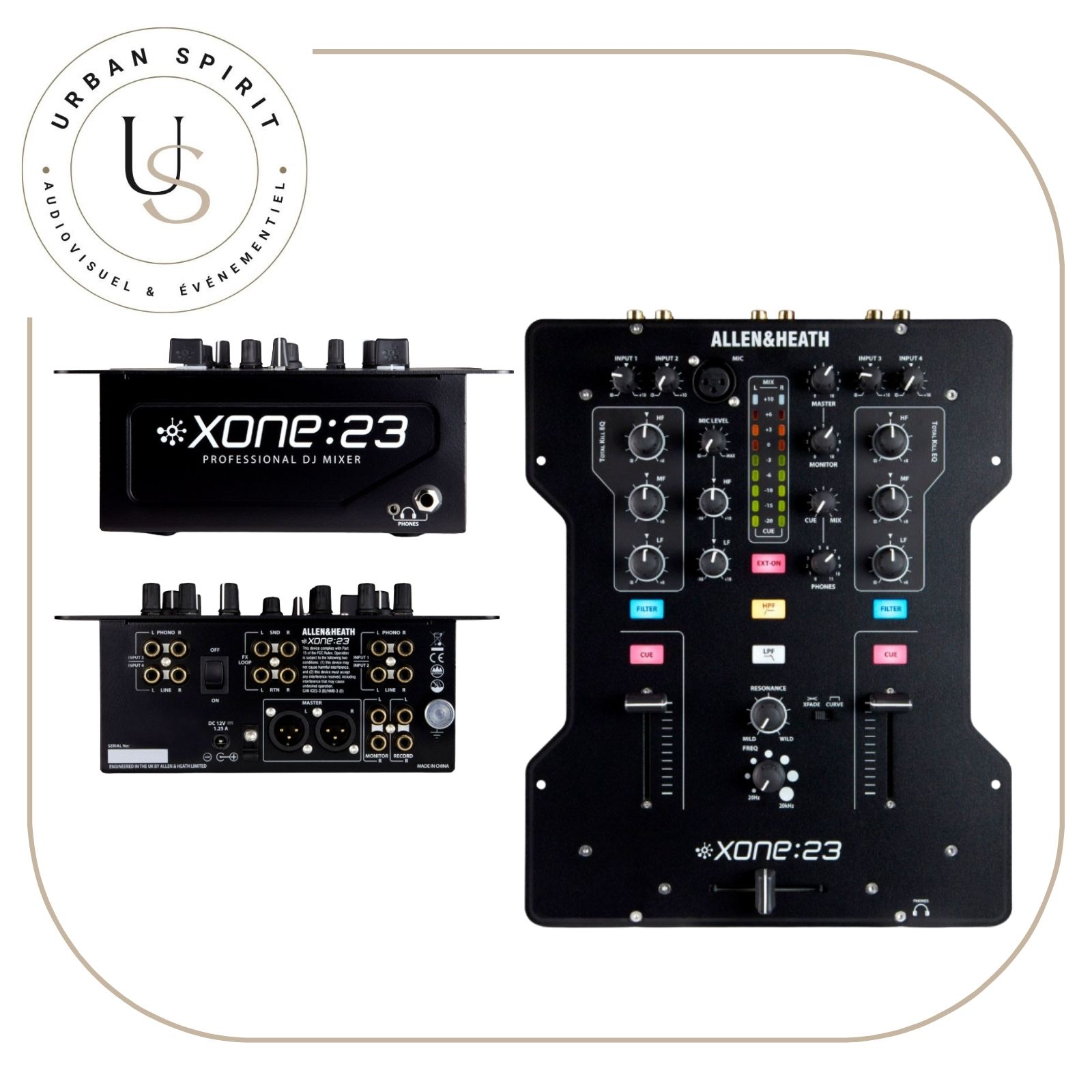 Allen & Heath XONE:23 table de mixage DJ 3 vues face arrière dessus – location Urban Spirit