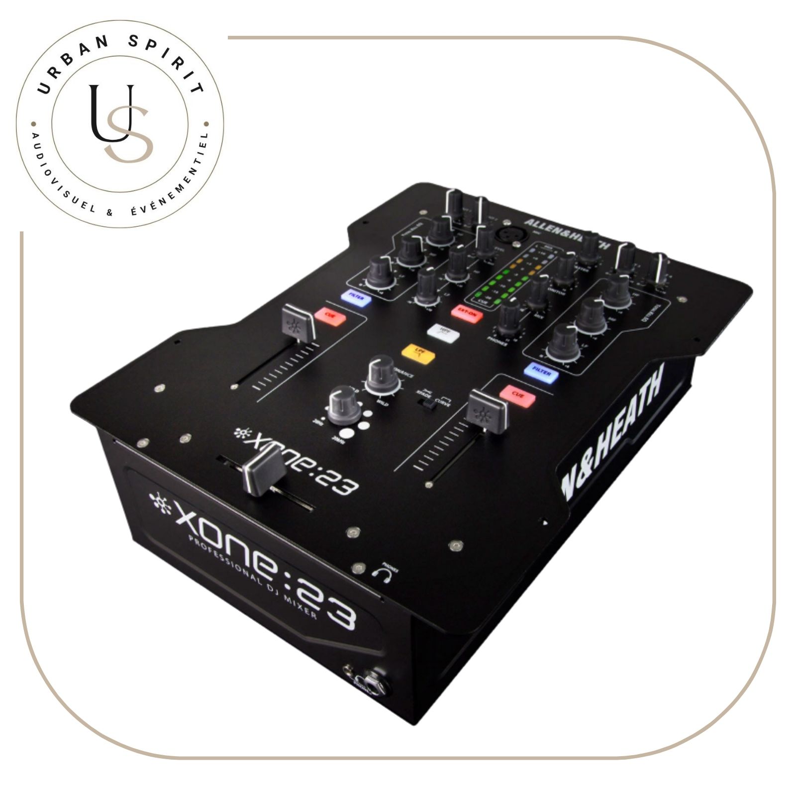 Allen & Heath XONE:23 table de mixage DJ professionnelle vue 3/4 – location Urban Spirit Audiovisuel