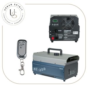 Antari HZ-350 machine à brouillard hazer vue 3/4 panneau arrière et télécommande – location Urban Spirit Audiovisuel
