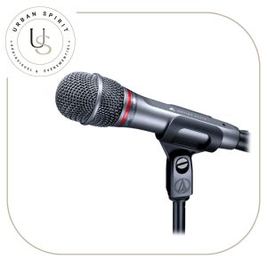 Audio-Technica AE6100 micro hypercardioïde Artist Elite anneau rouge sur pied – location Urban Spirit Audiovisuel