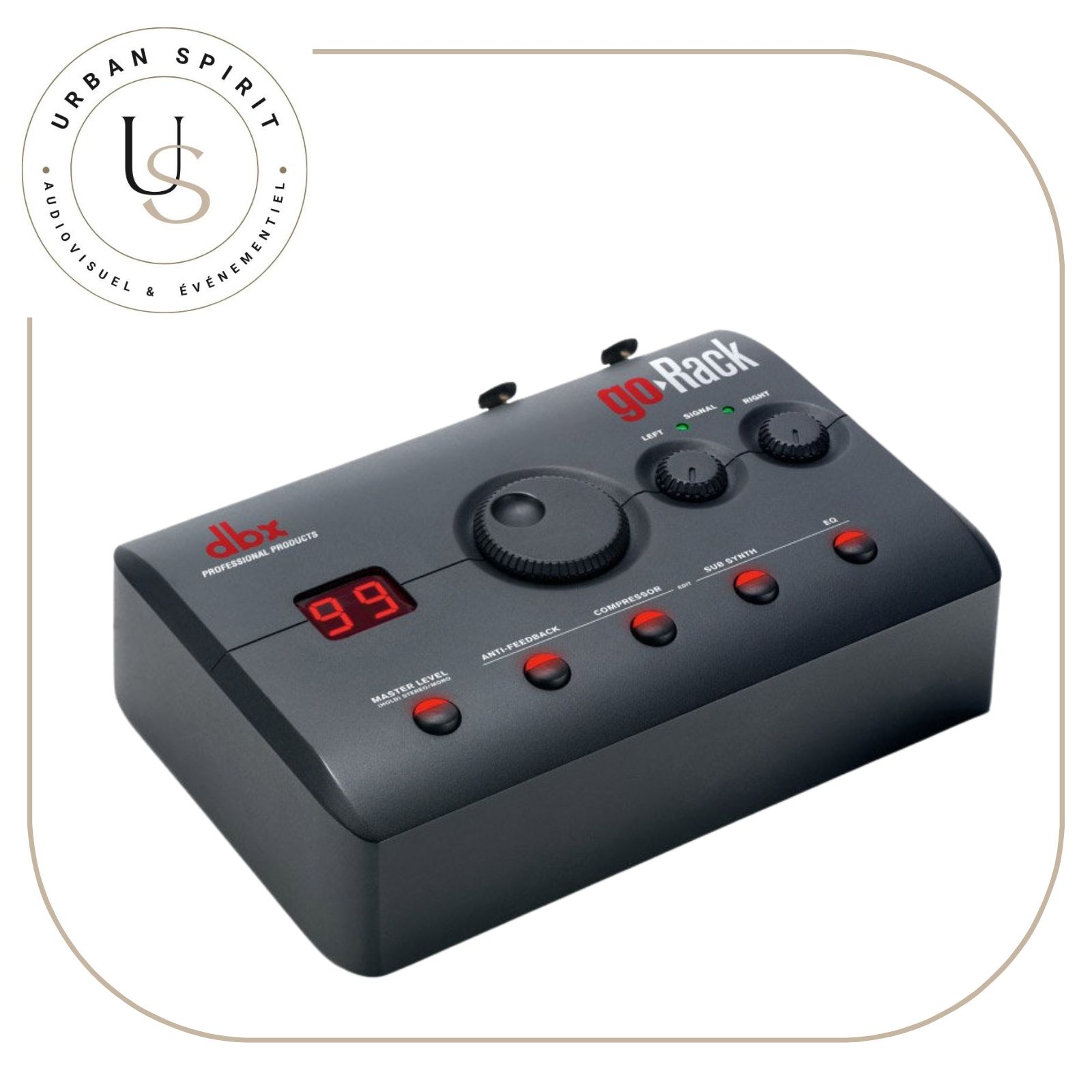 DBX GoRack processeur audio compact anti-feedback afficheur rouge – location Urban Spirit Audiovisuel