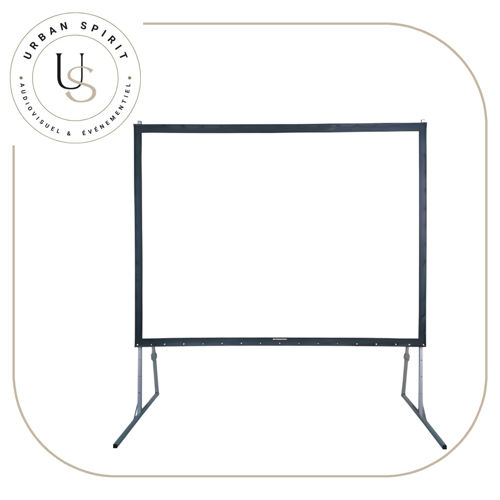 Écran de projection cadre sur pieds grande surface toile blanche – location Urban Spirit Audiovisuel