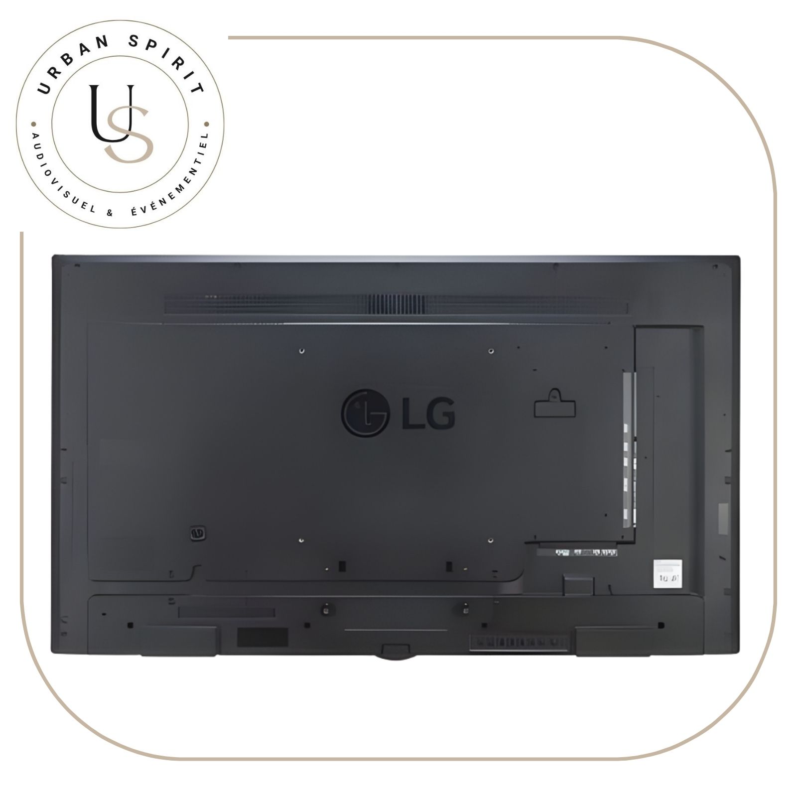LG 55 pouces TV vue arrière logo LG centré – location Urban Spirit