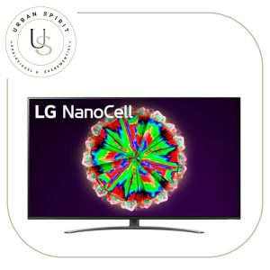 LG NanoCell 65 pouces 4K TV vue face écran allumé texte LG NanoCell – location Urban Spirit Audiovisuel