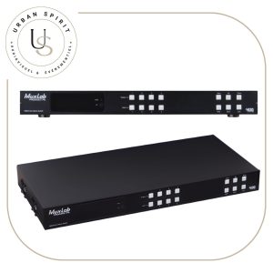 MuxLab Kit Matrice 4x4 HDMI HDBaseT switcher vue face et 3/4 – location Urban Spirit Audiovisuel