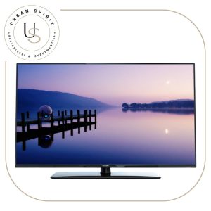 Philips 40 pouces TV vue face écran allumé logo Philips – location Urban Spirit Audiovisuel