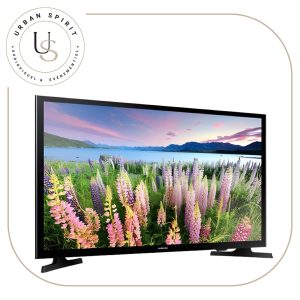 Samsung 48 pouces TV vue 3/4 logo Samsung – location Urban Spirit Audiovisuel