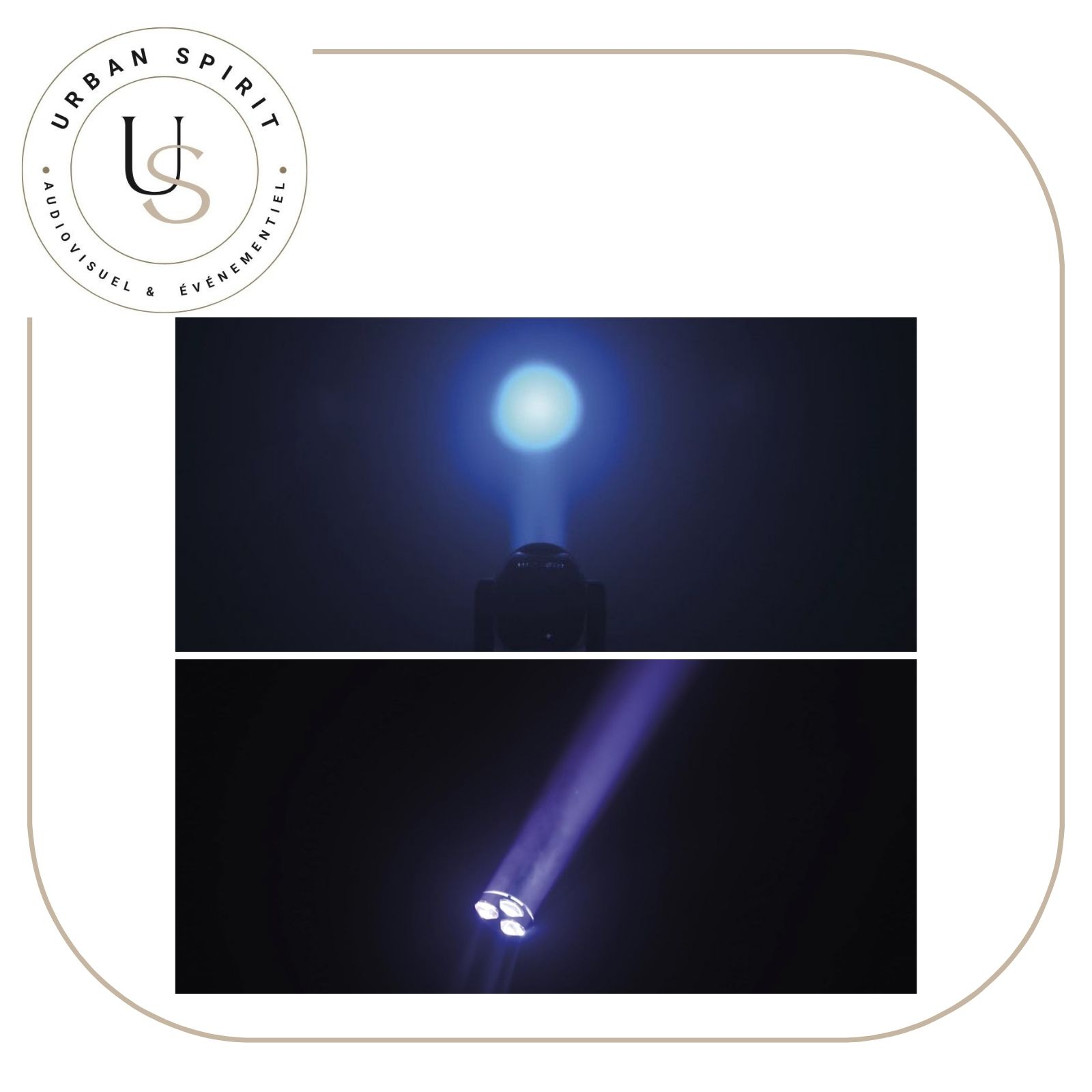 Showtec Shark Beam FX One effets faisceau bleu et wash violet en situation – location Urban Spirit