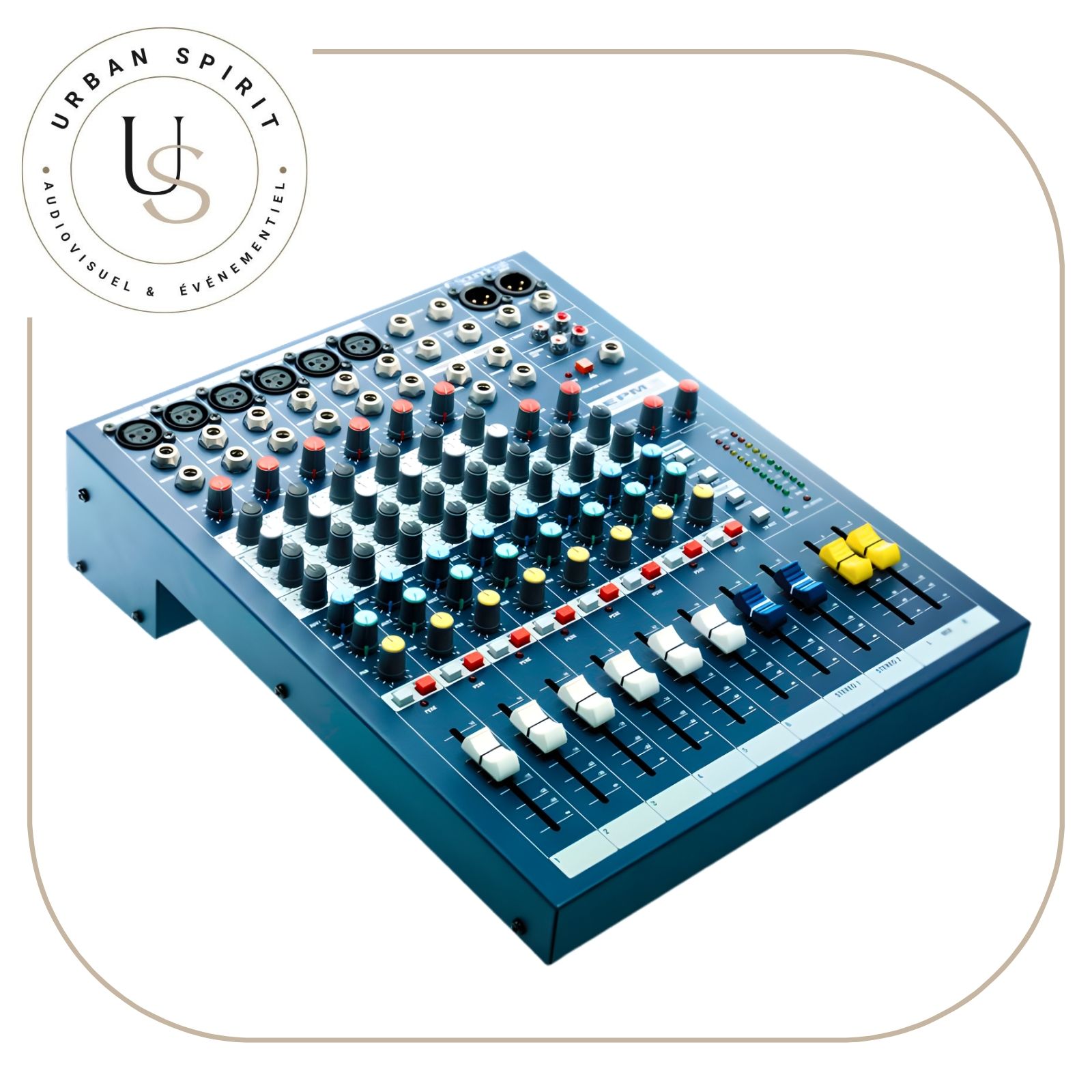 Soundcraft EPM 6 table de mixage analogique vue 3/4 face faders – location Urban Spirit