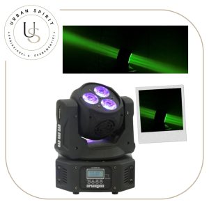 Starway Optim 333 lyre wash LED 3×30W vue produit faisceaux verts – location Urban Spirit Audiovisuel