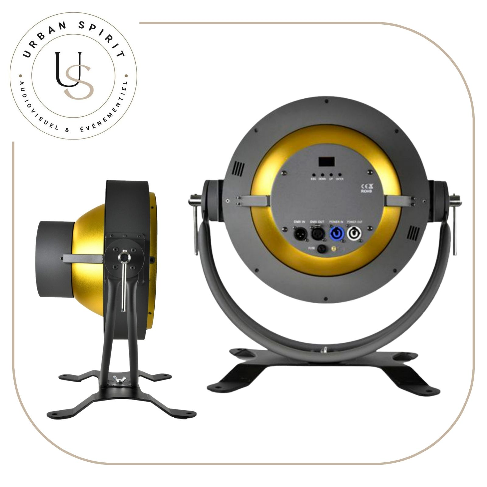 Starway Vega face arrière connecteurs DMX IN OUT – location Urban Spirit Audiovisuel